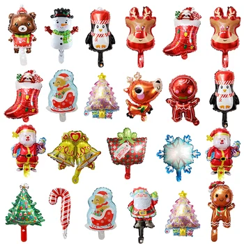 100шт Мини Размер Испания Счастливого Рождества Фольгированные Воздушные Шары Снеговик Санта Клаус Украшение Рождественской Елки Navidad Air Globos 2024