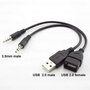 20 см Aux Аудио конвертер 3,5 мм штекерный Кабель К USB женский штекерный разъем Usb Автомобильный аудиокабель OTG Автомобильный 3,5 мм Адаптер провод шнур B4
