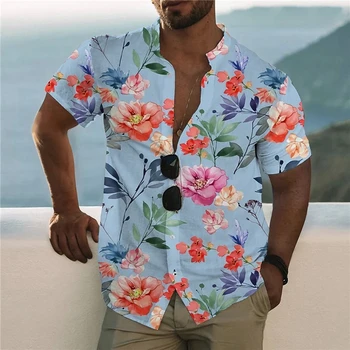 2023 Гавайская Тропическая Рубашка Для Мужчин С 3d Цветочным Принтом, Футболки Для Пляжного Отдыха С Коротким Рукавом, Топ Оверсайз, Мужская Блузка Camisa