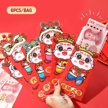 6 Шт Китайский Новый Год Красный Пакет Счастливый Денежный Мешок Весенний Фестиваль Подарок Красный Пакет Дракон Новый Год Креативные Счастливые Красные Конверты