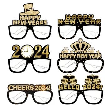 6шт, Новая мода 2024, Новогодняя черная золотая бумага, Красочные 3D-очки, реквизит для детского дня рождения, очки для фотосессии.