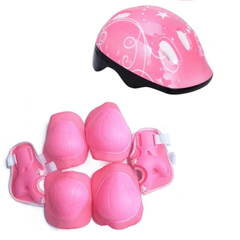7ШТ Комплект детского оборудования для защиты от катания на коньках: 1 шлем + 2 наколенника + 2 налокотника + 2 накладки для рук; оборудование для катания на коньках