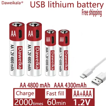 AA + AAA USB зарядка 1.2 В AA 4800 мАч перезаряжаемая литиевая батарея пульт дистанционного управления игрушечная мышь аккумулятор + бесплатная доставка