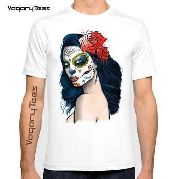 Day of the Dead La Calavera, забавная футболка с сахарным черепом, мужская летняя новая белая повседневная милая футболка kawaii Mexico arts