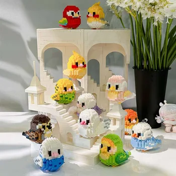 MOC Parrot Bird, микро Строительные блоки, Милые мультяшные животные, Волнистый попугайчик, Воробей, Голубь, Кирпичи для сборки игрушек, детский подарок