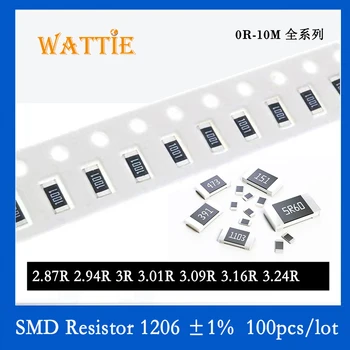 SMD резистор 1206 1% 2.87R 2.94R 3R 3.01R 3.09R 3.16R 3.24R 100 шт./лот микросхемные резисторы 1/4 Вт 3.2 мм * 1.6 мм
