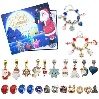 Адвент-календарь на 24 дня, Рождественские колокольчики, набор для слепых сюрпризов, креативный детский браслет ручной работы, подарочная коробка с подвеской