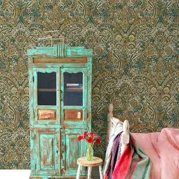 Американский винтажный большой цветок Зелено-красные обои для домашнего декора Гостиная спальня Экзотические этнические обои в рулоне Mural Papel Pintado