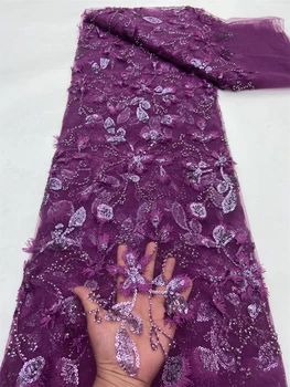 Африканская гипюровая кружевная ткань с пайетками 2024 года, высококачественная нигерийская кружевная ткань для свадебного платья Birdal Своими руками