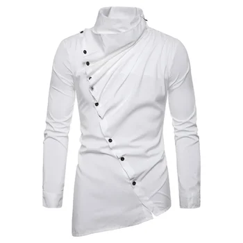 Весна и осень 2023, Новый модный тренд, Мужская Асимметричная Диагональная рубашка с отложным воротником спереди и длинным рукавом