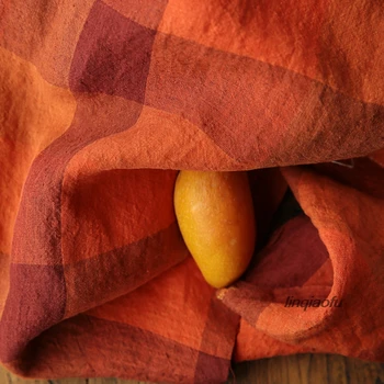 Высококачественная импортная пряжа оранжево-красная клетчатая льняная ткань Льняная ткань