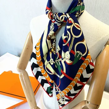 Горячий топ, шелковая женская шаль с набивным рисунком 90 см, шелковый шарф с модным принтом