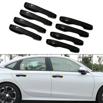 Декоративная накладка крышки наружной дверной ручки автомобиля из 4шт для Honda Civic 11th 2022 + Глянцевый черный/углеродное волокно