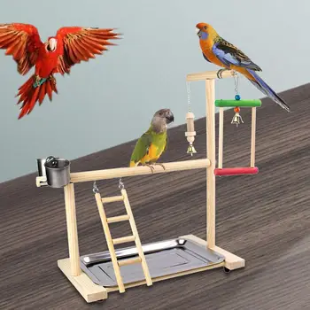 Деревянная платформа для птиц, жердочка для птиц, игровая площадка для птиц, тренажерный зал с подносом, манеж для птиц