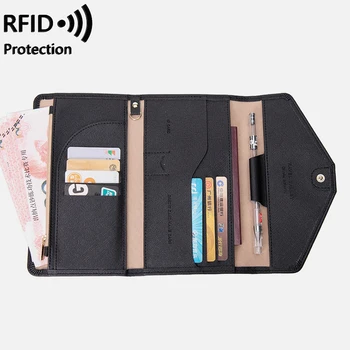 Держатель для паспорта, дорожный кошелек, подходит для защиты паспорта с защитой от RFID для женщин, с ремешком на запястье