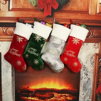 Держатель для рождественского подарка, Рождественский носок с золотым принтом в виде снежинок, Праздничный Рождественский мешочек для конфет, подвешенный под Рождественскую елку на Новый 2024 год