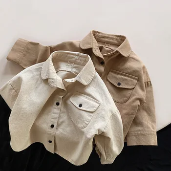 Детская футболка 2023 года, весна и осень, Новая японская корейская универсальная модная рубашка для девочек, детское пальто из чистого хлопка для мальчиков