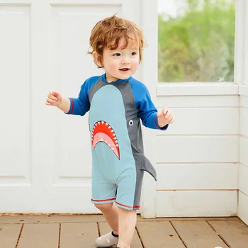 Детские цельные купальники с милой акулой для младенцев/мальчиков и девочек, солнцезащитный быстросохнущий купальный костюм, купальный костюм