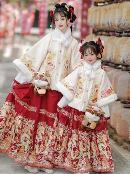 Женская зимняя юбка с лошадиным лицом в стиле династии Мин Hanfu, платье для поздравления с Новым годом, платье для родителей и детей, старинная одежда