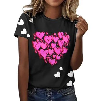 Женская футболка с принтом Любви на День Святого Валентина, круглый вырез, короткий рукав, футболки с графическим рисунком в виде сердца, футболки для пар, топ Ropa Mujer