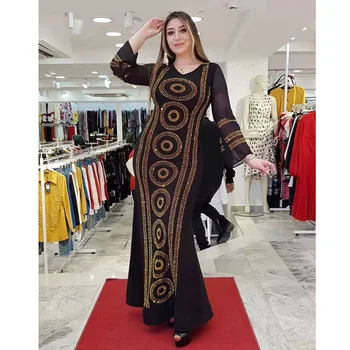 Женское черное мусульманское платье, Ближний Восток, Дубай, Модное вечернее платье с бриллиантами, Кафтан, Марокканская одежда
