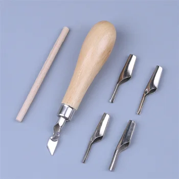 Инструменты для резки линолеума, резиновый штамп, Инструменты для резьбы с деревянной ручкой с 5 лезвиями, Набор инструментов для гравировки