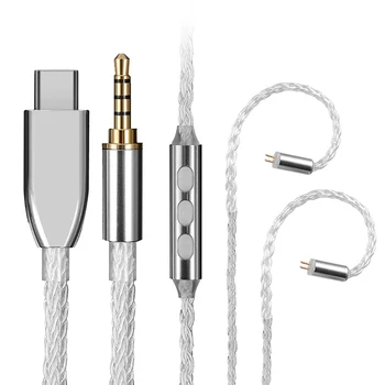 Кабель для наушников 3,5 мм / Type-C, 8-жильный посеребренный плетеный кабель для наушников, 2-контактный штекер 0,78 мм, сменный кабель для наушников