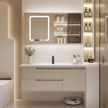 Керамический встроенный умывальник для ванной комнаты Интеллектуальное хранилище косметики Комбинация интеллектуальных зеркальных шкафов для ванной комнаты YX50BC