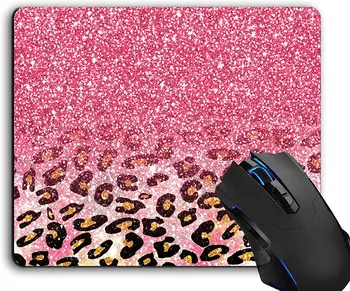 Коврик для мыши, милый розовый леопард с искусственным блеском, компьютерные коврики для мыши, Настольные аксессуары, нескользящая резиновая основа, коврик для мыши для ноутбука