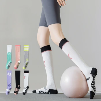 Компрессионные гольфы, чулки, профессиональные силиконовые нескользящие носки для пилатеса, йоги, женские хлопчатобумажные длинные носки для фитнеса, чулки для спортзала