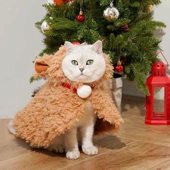 Костюм оленя для собак, кошек, мягкая флисовая накидка для домашних животных, зимняя теплая Рождественская одежда для косплея для вечеринки