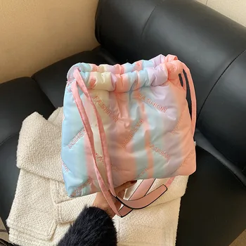 Модная маленькая сумка с нейлоновой подкладкой, зимние женские сумки через плечо на шнурке, зимняя сумка для покупок