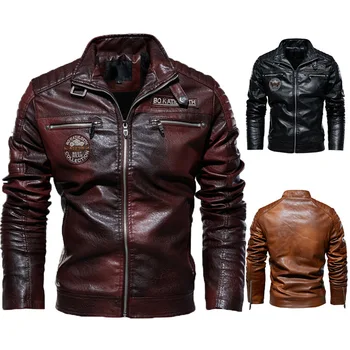 Мужская кожаная куртка Европейского размера, Новая Мужская куртка, Европейская И Американская Мотоциклетная одежда, Флисовая Кожаная куртка Для Мужчин