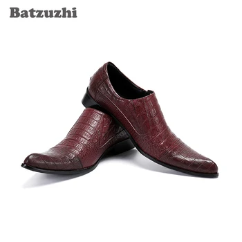 Мужская обувь Batzuzhi, Роскошные модельные туфли Ручной Работы из Натуральной Кожи Винно-красного цвета с острым носком, Мужские для бизнеса, Вечеринок, Zapatos Hombre