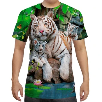 Мужская ретро-футболка с 3D принтом, летняя веселая модная футболка с животными большого размера с короткими рукавами, женская повседневная