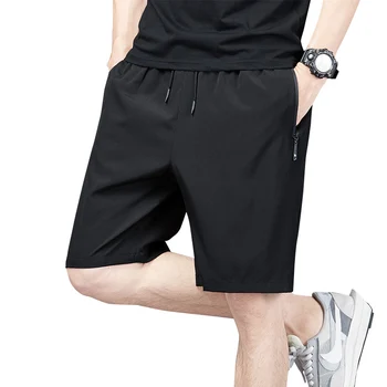 Мужские Новые повседневные летние бриджи с эластичной резинкой на талии Ice Silk, быстросохнущие Модные однотонные мужские спортивные черные пляжные шорты большого размера 8XL