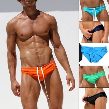Мужские плавки, сексуальный однотонный нейлоновый треугольный купальник, бикини европейской и американской моды, пляжный серфинг с низкой талией, спорт