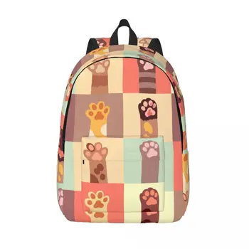 Мужской женский рюкзак Большой емкости, школьный рюкзак для студентов, набор кошачьих лап, школьная сумка