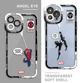 Мягкий Чехол Marvel Venom с Человеком-Пауком Для Apple iPhone 15 11 13 Pro Max 14 Plus 12 Mini 7 8 X XS XR 6 6S SE С Прозрачным Чехлом Funda Для Телефона