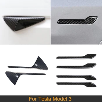 Накладки на боковые вентиляционные отверстия автомобиля из сухого углеродного волокна для Tesla Model 3 2017 2018 2019 Накладки на ручки боковой двери автомобиля