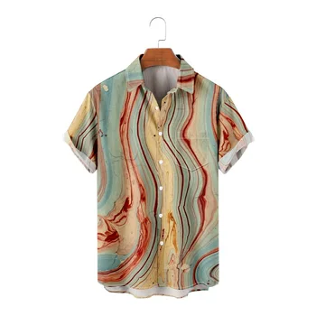 Новая художественная рубашка с коротким рукавом в нерегулярную полоску, повседневная элегантная мужская рубашка с карманами