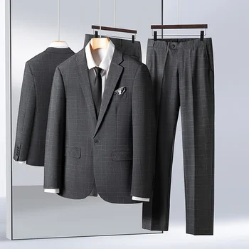 Новинка 2023 года (Блейзер + брюки), Мужская Модная Корейская версия Делового Повседневного свадебного платья Micro Bomb, Профессиональный комплект из 2 предметов