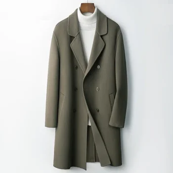 Осенне-зимнее мужское двубортное пальто средней длины для бизнеса и отдыха