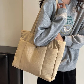 Осенне-зимняя нейлоновая пуховая сумка большой емкости soild color, женская сумочка и сумки, новая корейская холщовая сумка ins commuter