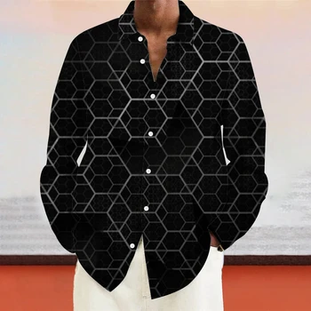 Осенняя Мужская рубашка на Пуговицах с Цифровым Рисунком 2023, Технология 3D-печати, Темпераментный Топ С Длинным Рукавом, Модная Крутая Футболка