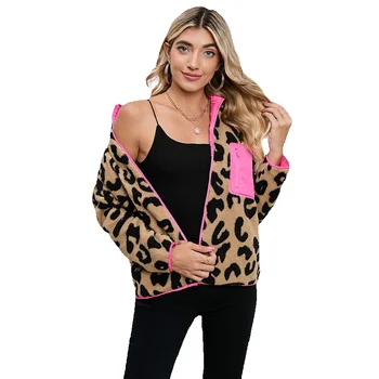 Осень 2023, Новое Теплое Утолщенное Пальто с длинными рукавами, женская Индивидуальность, куртка с карманами с леопардовым принтом