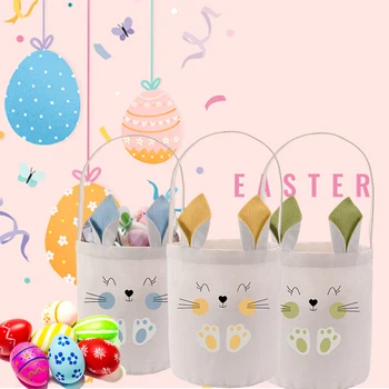 Переносная Пасхальная корзина, холщовая милая сумка с заячьими ушками, Сумка для хранения яиц для мальчика и девочки, Подарок для украшения