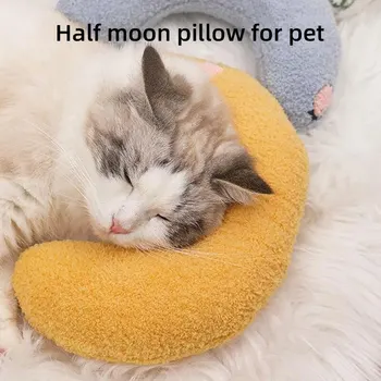 Плюшевая бархатная подушка для домашних животных в виде полумесяца, Кошка, наступающая на молочную подушку, U-образная подушка для глубокого сна, супер мягкая пушистая игрушка для домашних животных, успокаивающая