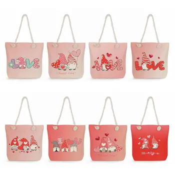 Подарок на День Святого Валентина, милые сумки с мультяшным принтом Гнома, сумки для покупок большой емкости, женские повседневные сумки через плечо, дорожные пляжные сумки