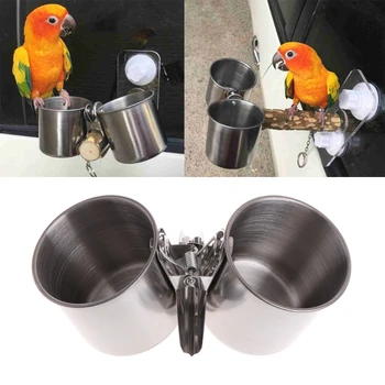 Посуда для кормушки для птиц, миска для корма для клетки, чашки для курятника, миски для птичьих клеток из нержавеющей стали для попугаев с зажимом